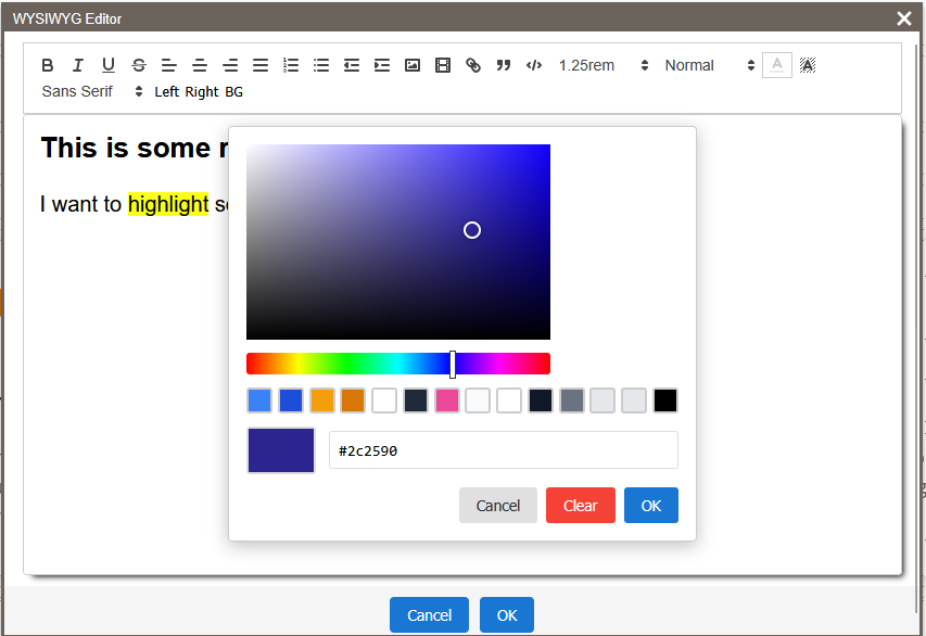 Rich text editor with formatting toolbar visible above a paragraph
