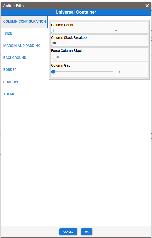 Settings panel open showing block settings groups