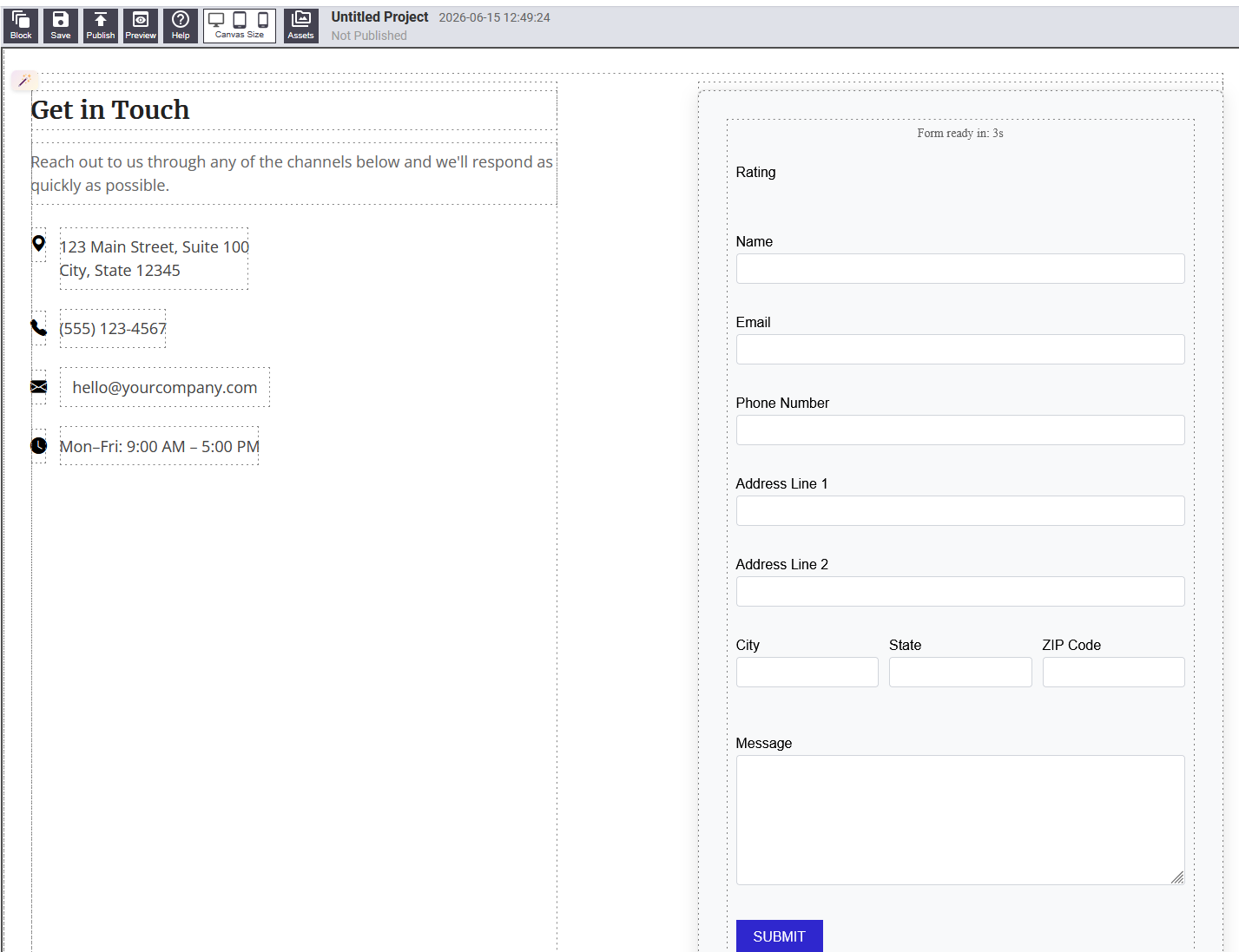 Contact Us block showing contact details