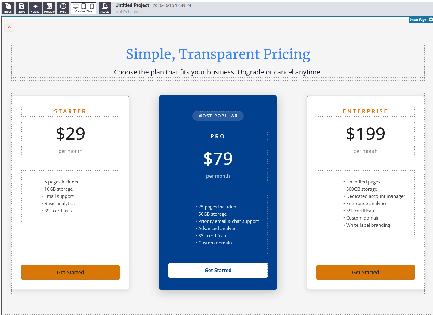 Pricing block showing two or three pricing tier cards