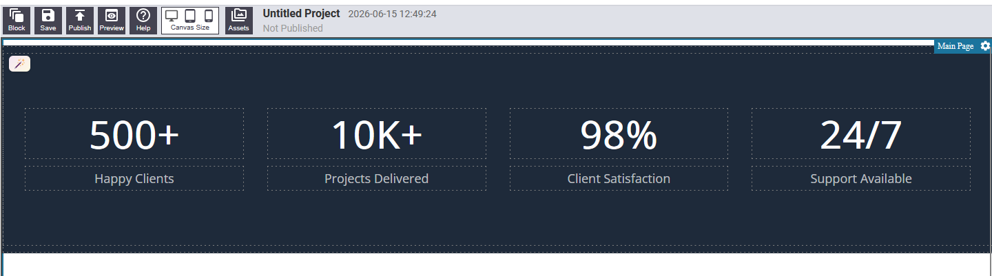 Stats block showing large numbers with labels